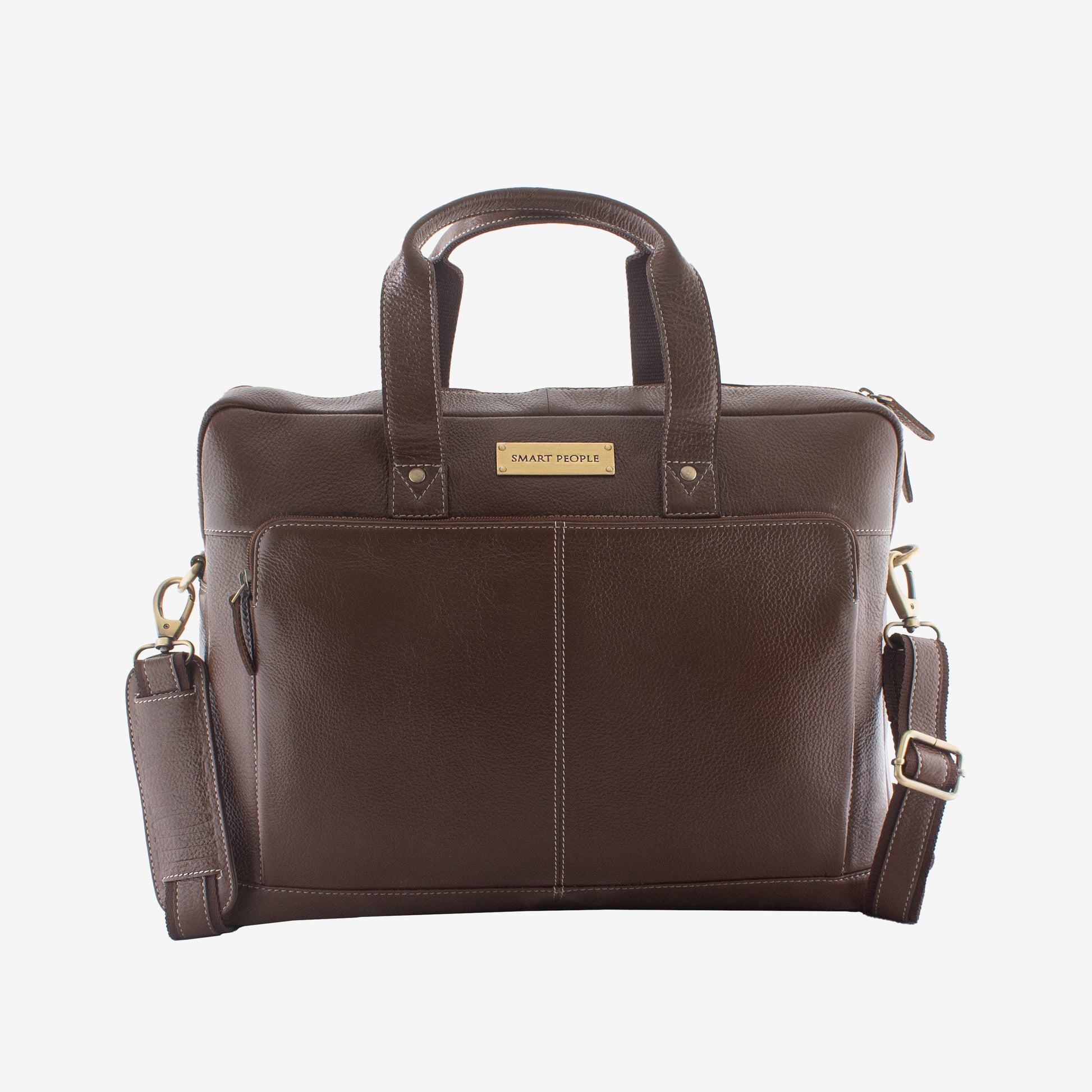 auditor brushwood leather laptop bag with a visible brand label on a white background