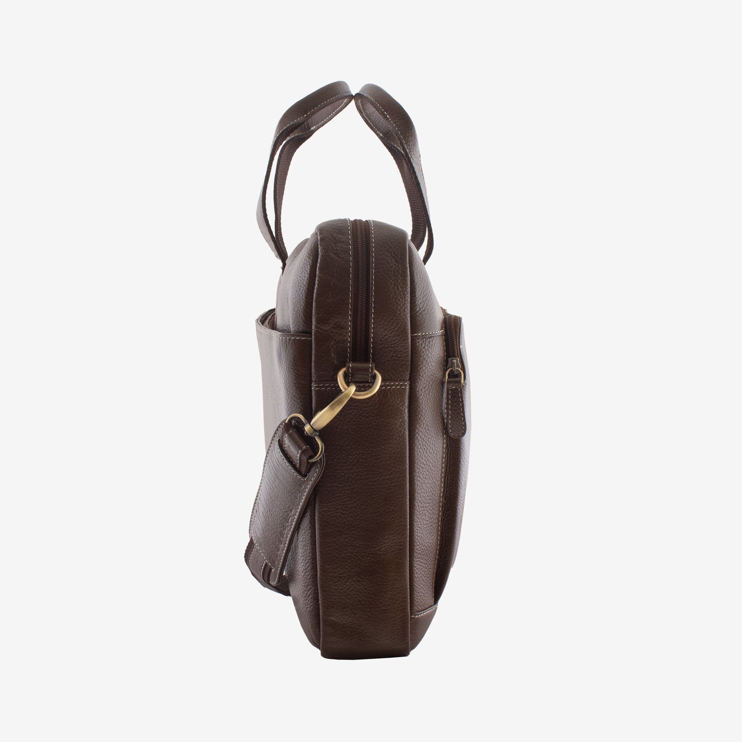auditor brushwood leather laptop bag with gold hardware on a white background