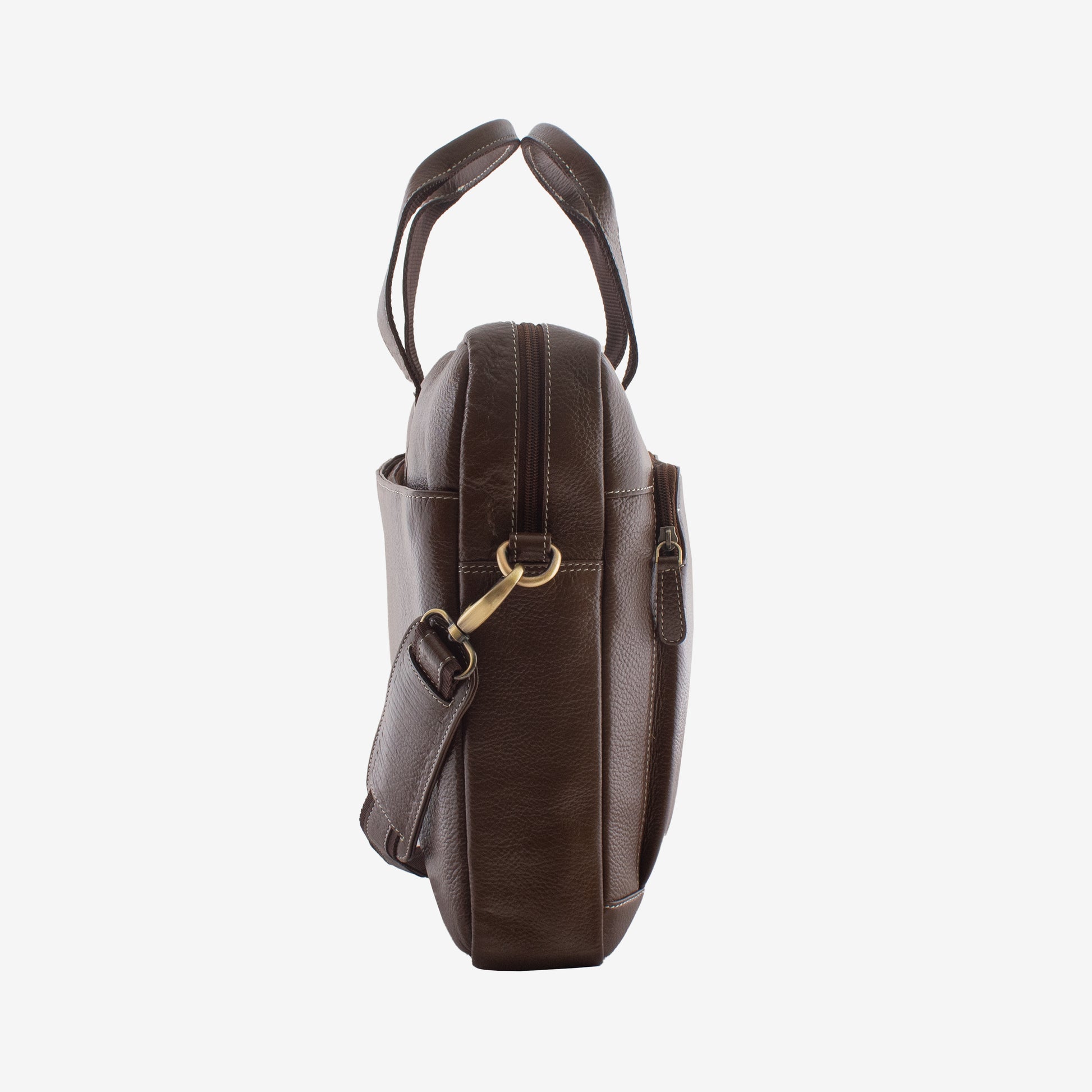 auditor brushwood leather laptop bag with gold hardware on a white background