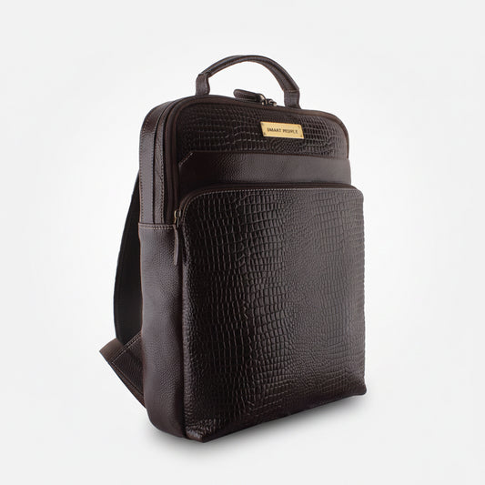 Black textured backpack on a white background