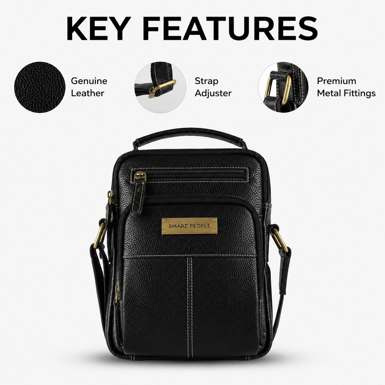 Axis -  Black Leather Crossbody Bag