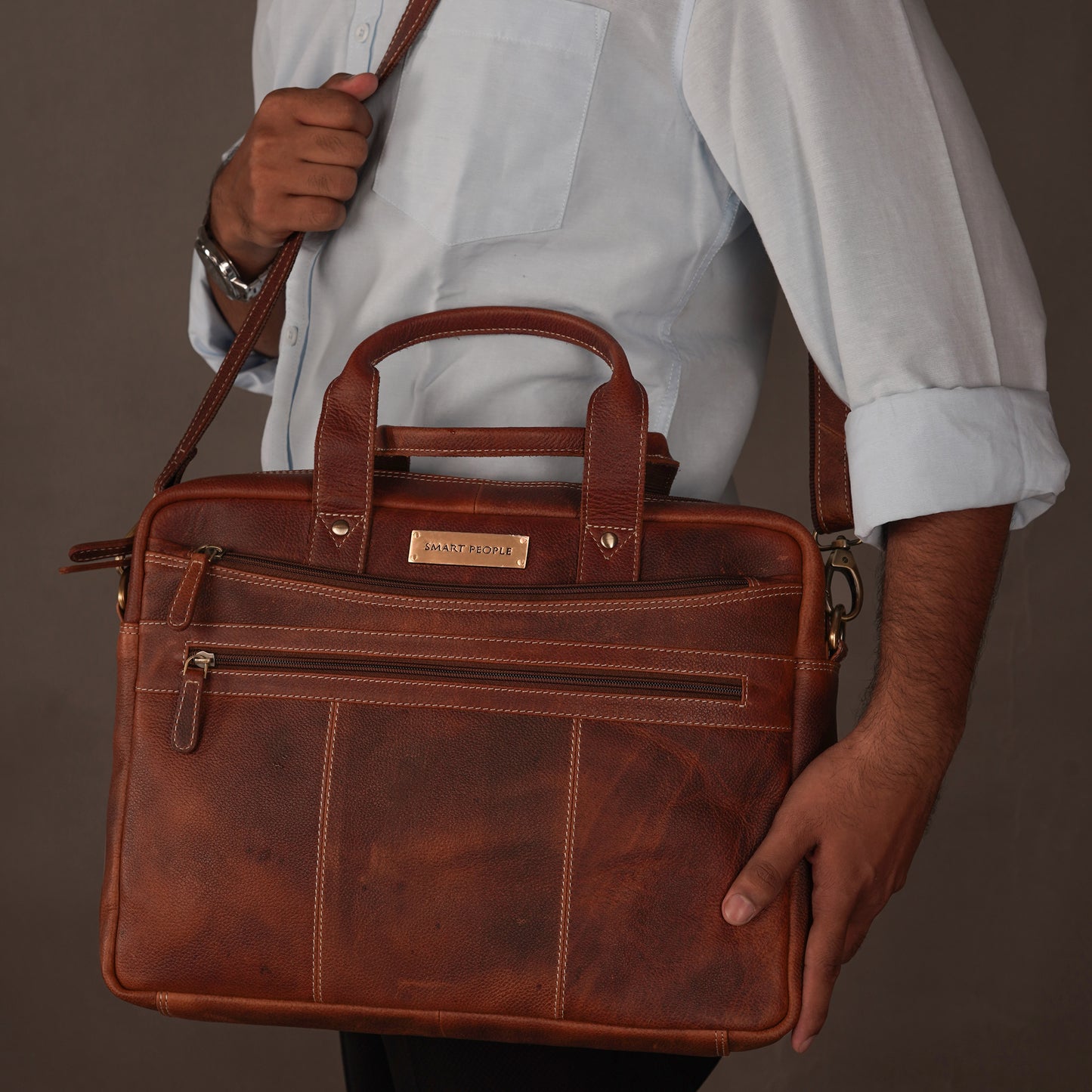 choco crunch genuine leather laptop bag for men 