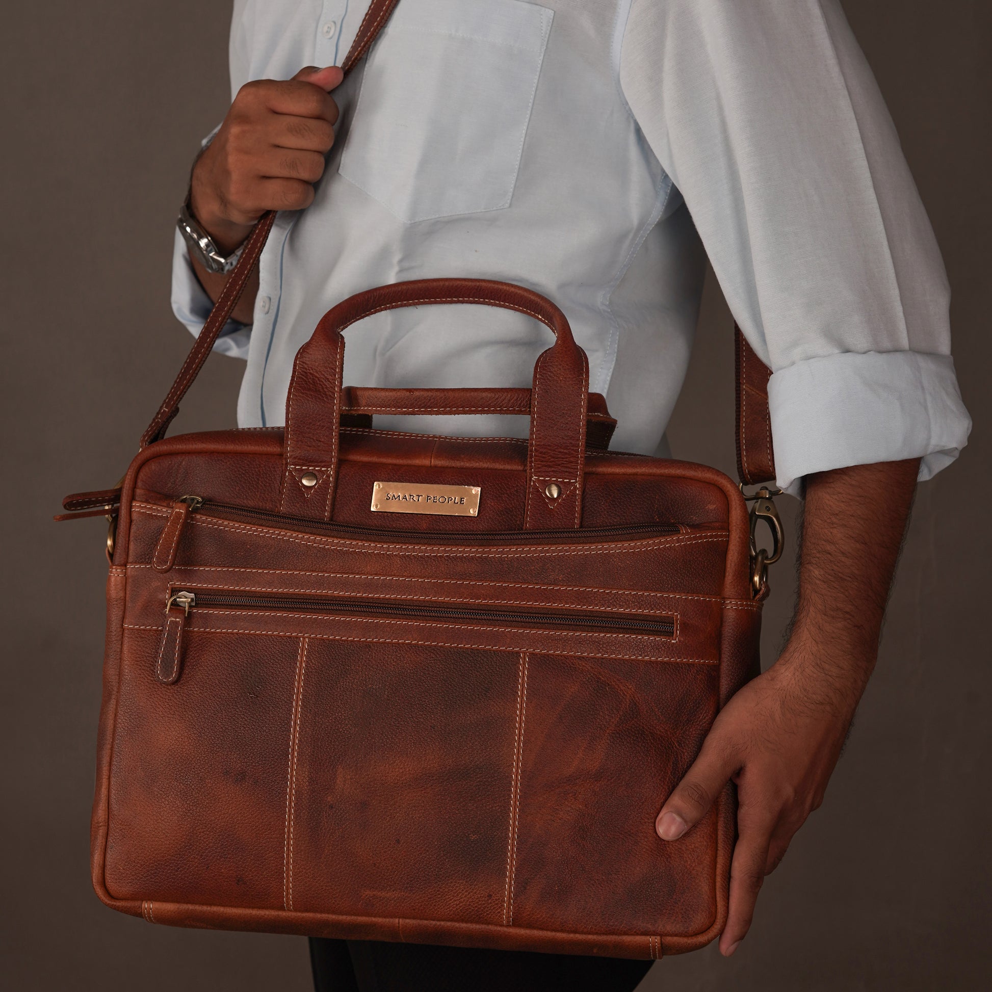choco crunch genuine leather laptop bag for men 