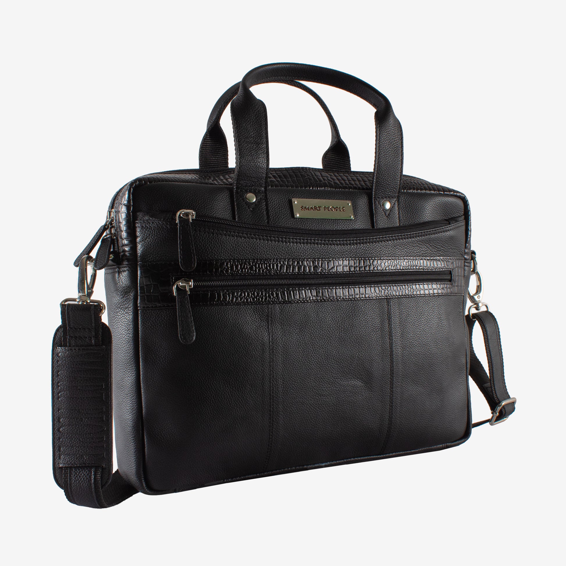 banker black leather laptop bag