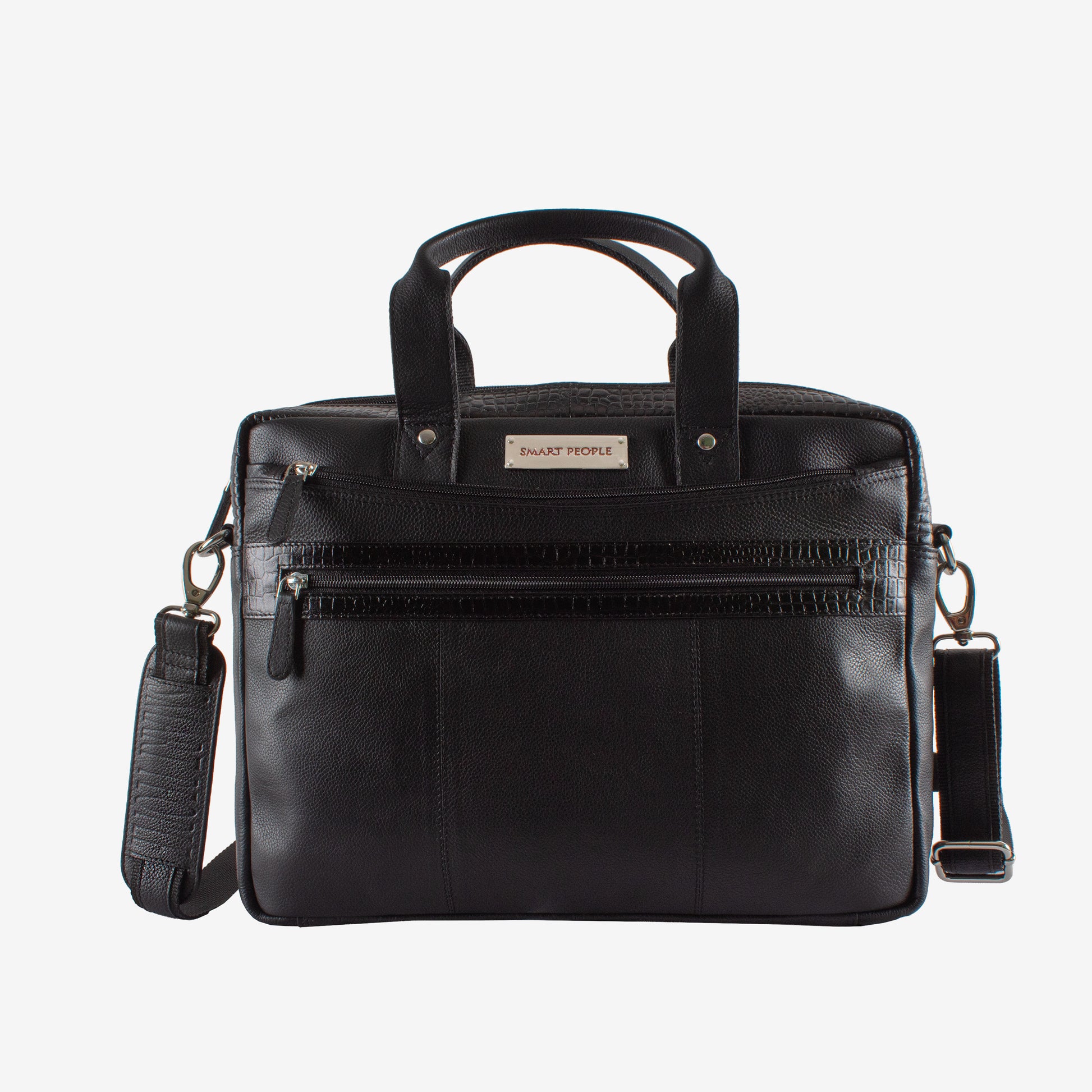 banker black leather laptop bag
