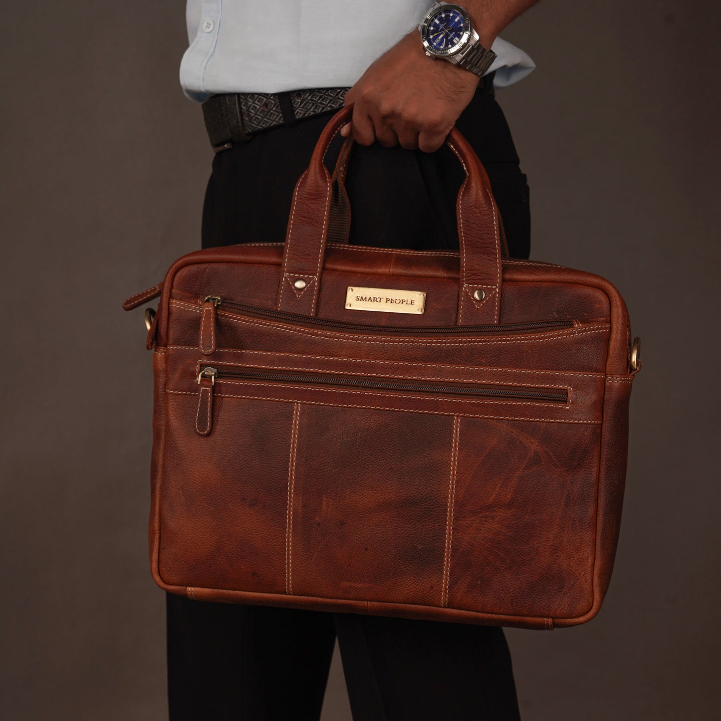 choco crunch genuine leather laptop bag for men 