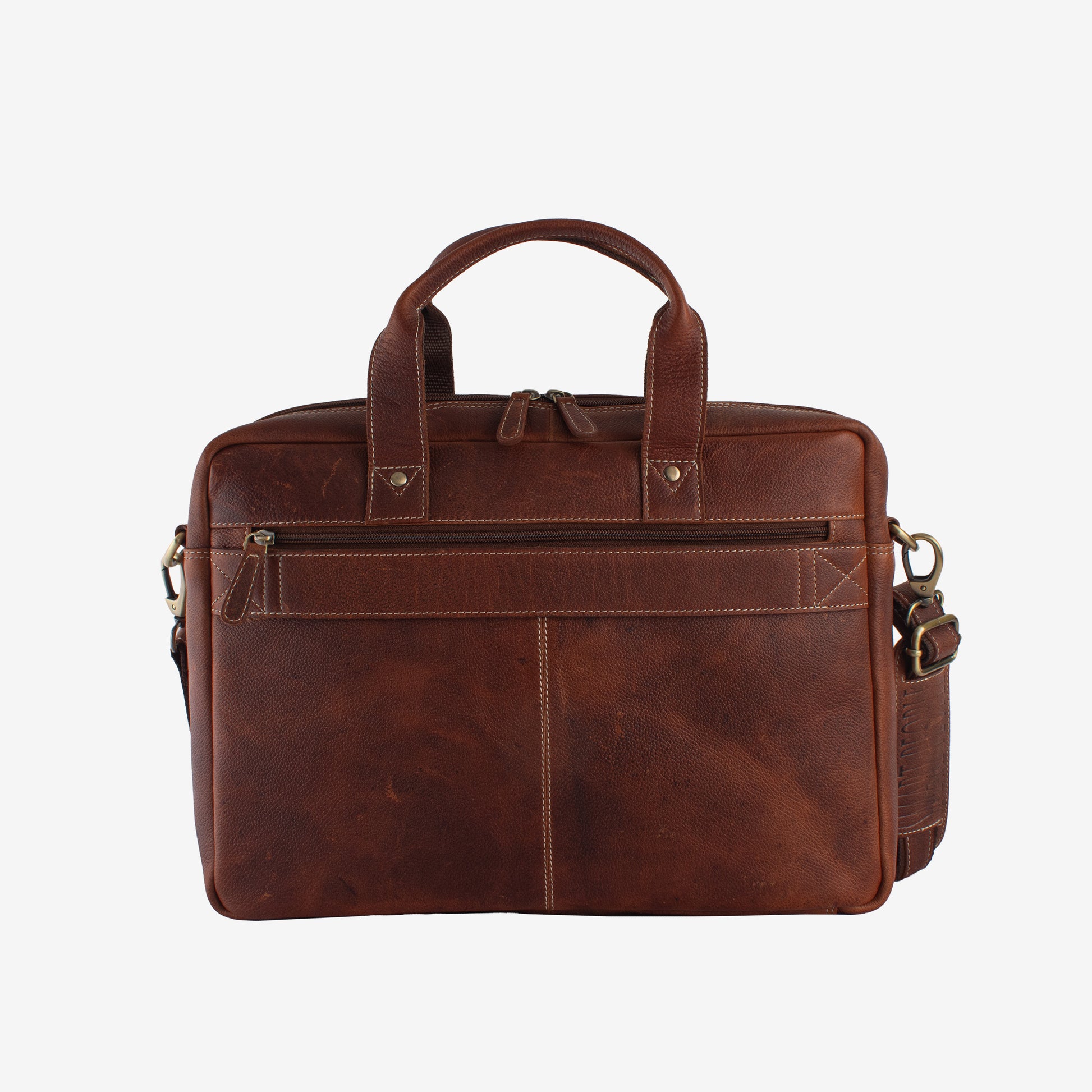 Brown leather briefcase on a white background