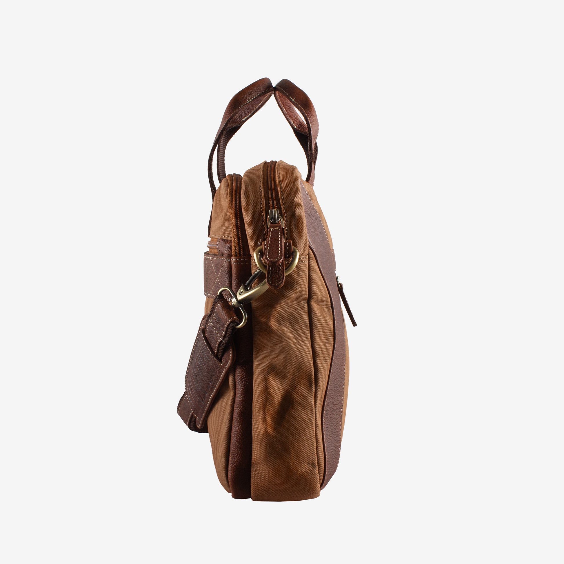 Brown leather bag on a white background