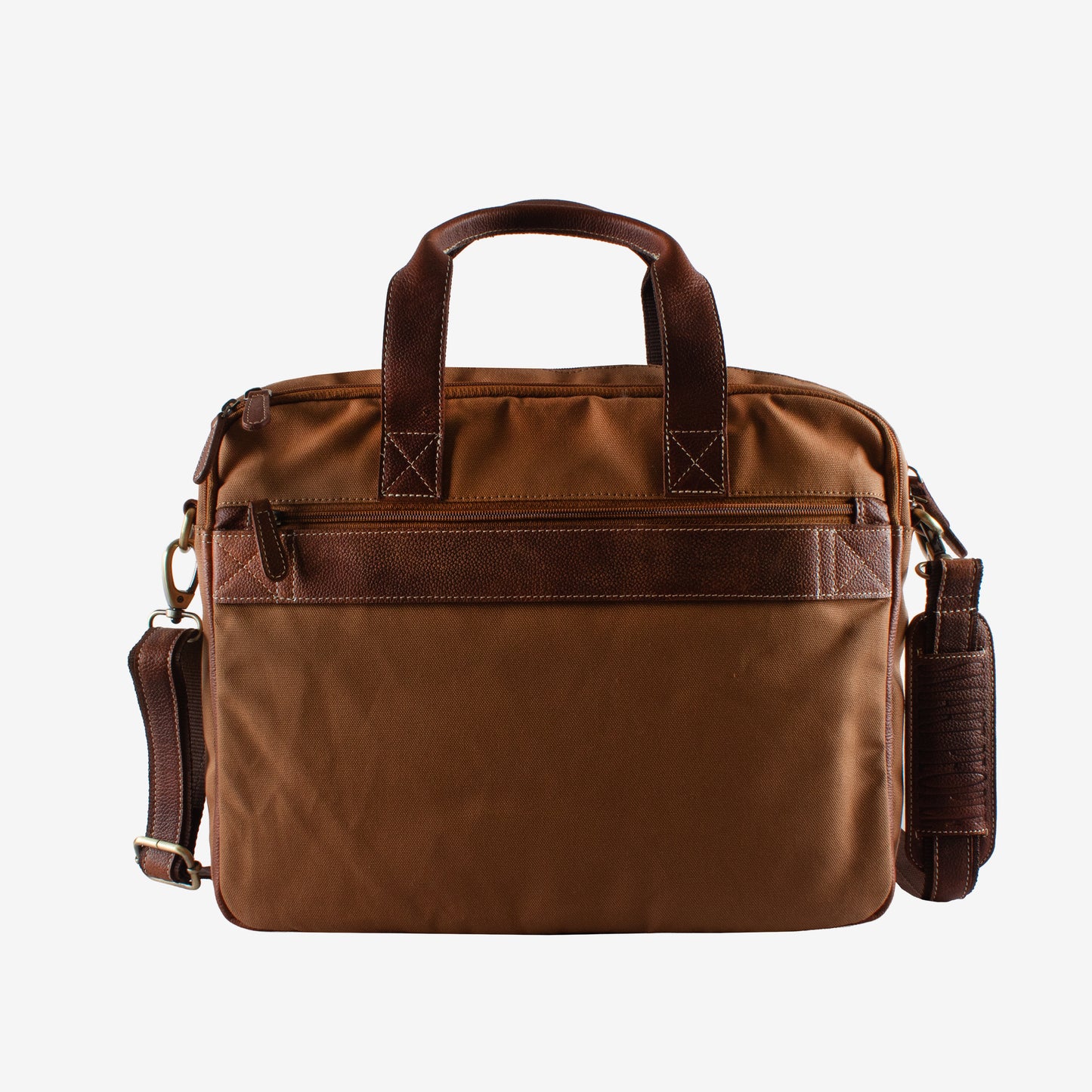Brown leather briefcase on a white background