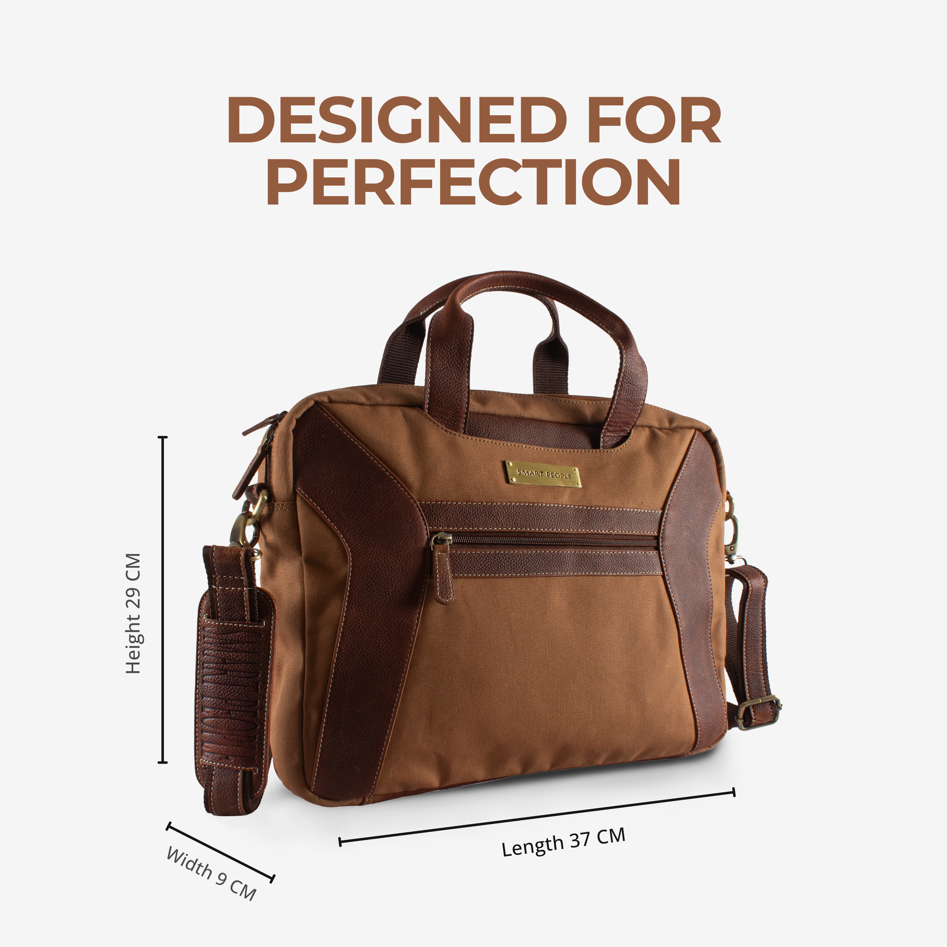 Brown bag with measurements on a white background