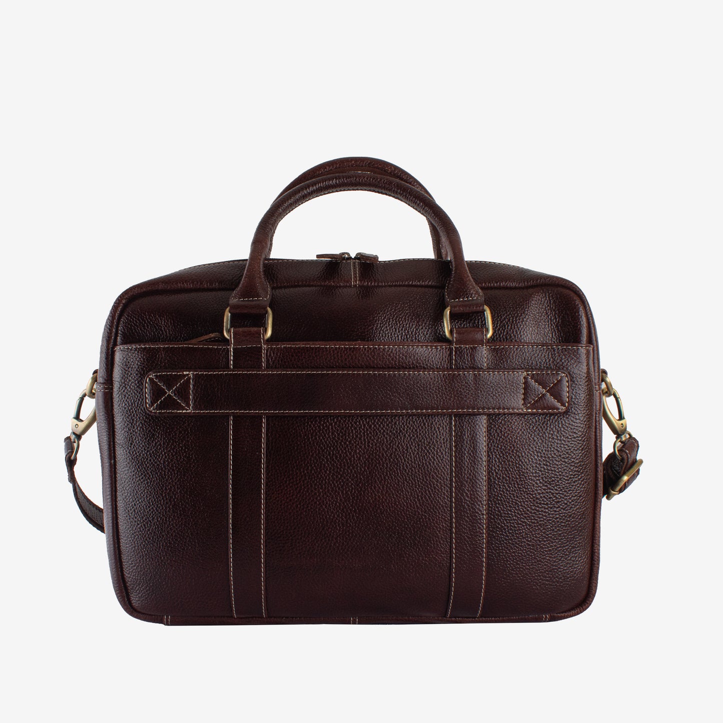 Brown leather briefcase on a white background