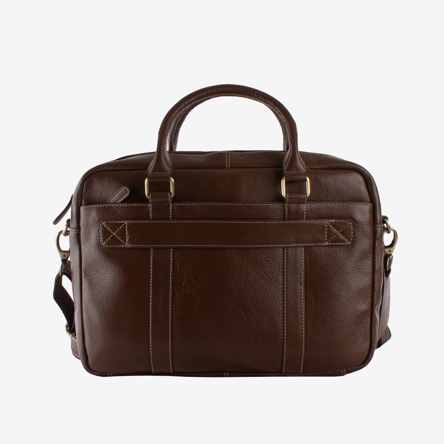Brown leather briefcase on a white background