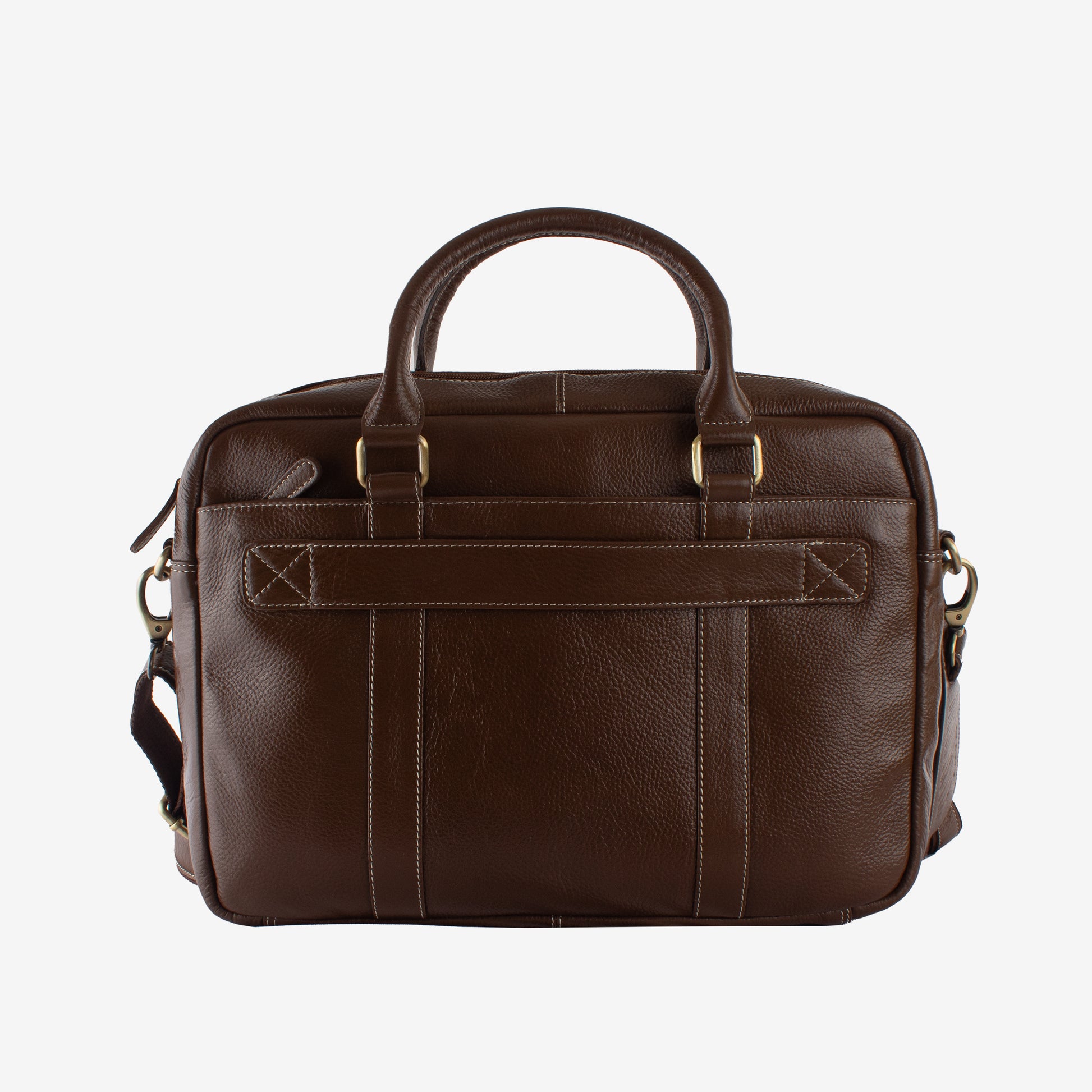 Brown leather briefcase on a white background