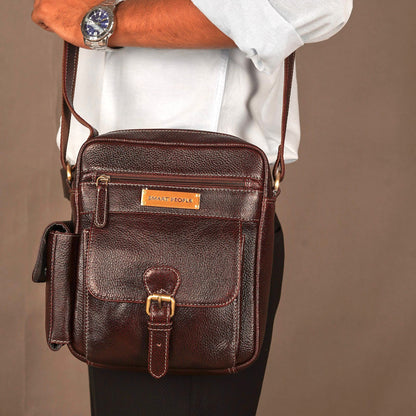 Explorer Brown Genuine Leather Crossbody Bag for Men – Front View | Smart People India