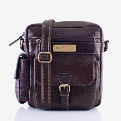 Explorer Brown Genuine Leather Crossbody Bag for Men – Side View | Smart People India