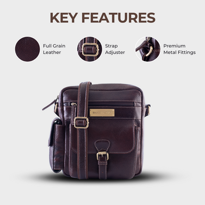 Explorer Brown Genuine Leather Crossbody Bag for Men – Dimensions | Smart People India