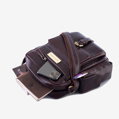 Explorer Brown Genuine Leather Crossbody Bag for Men – Back View | Smart People India