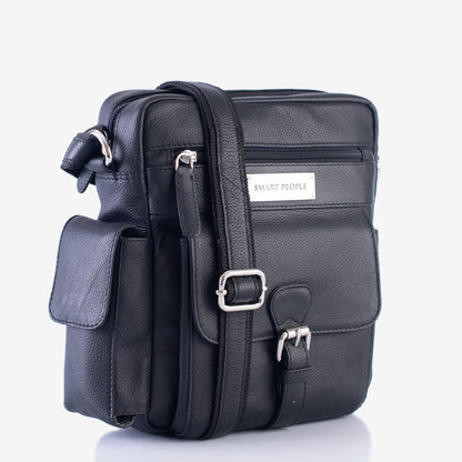 Explorer Black Genuine Leather Crossbody Bag for Men | Smart People India