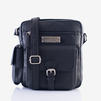 Explorer Black Genuine Leather Crossbody Bag for Men – Side View | Smart People India