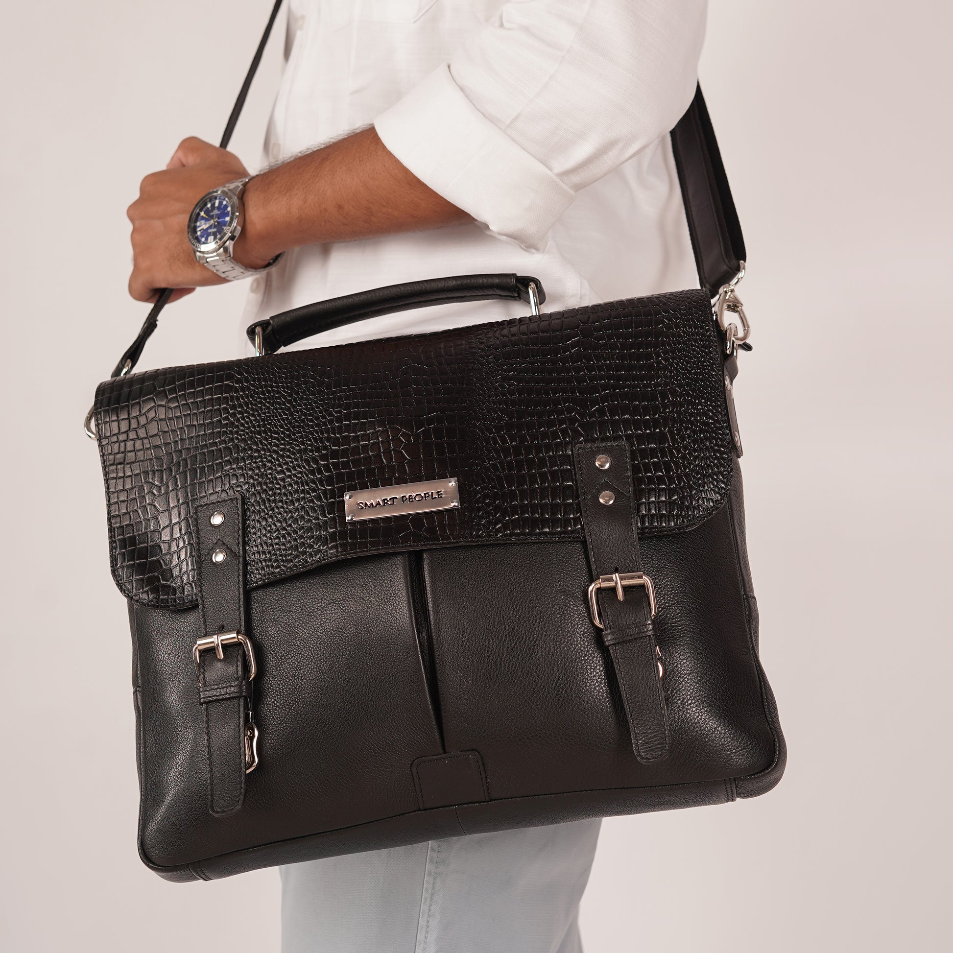 black leather laptop bag