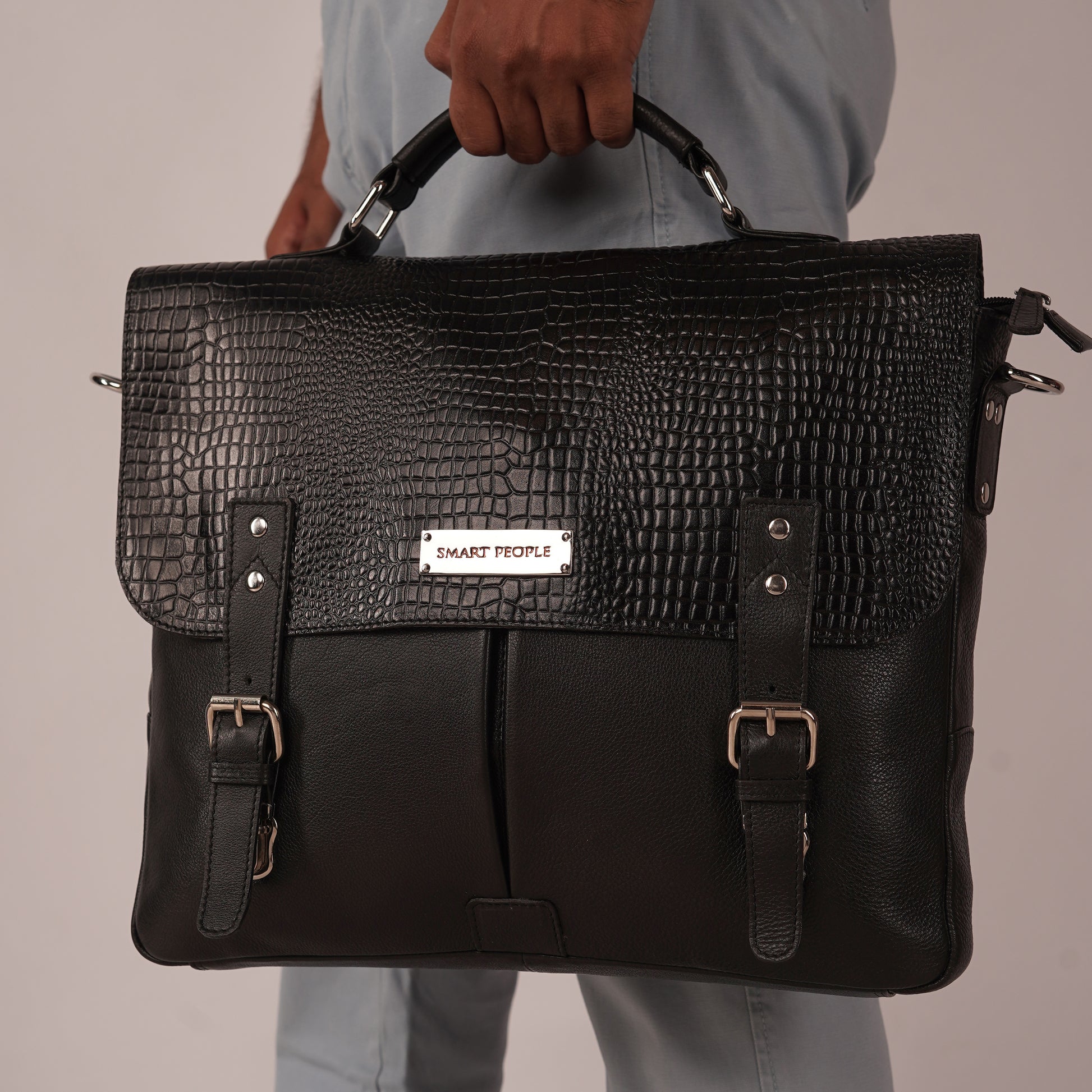 black leather laptop bag