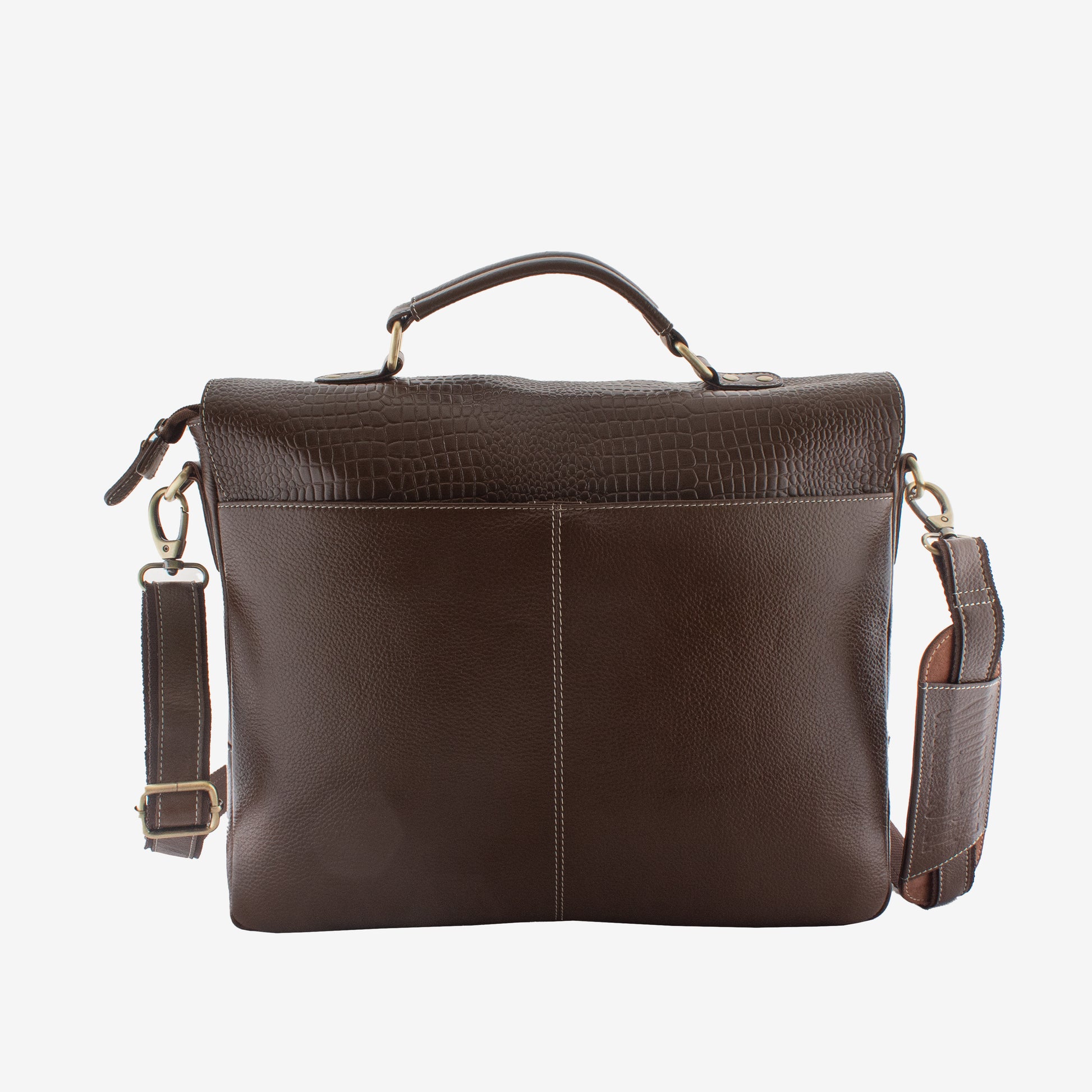 Brown leather briefcase on a white background