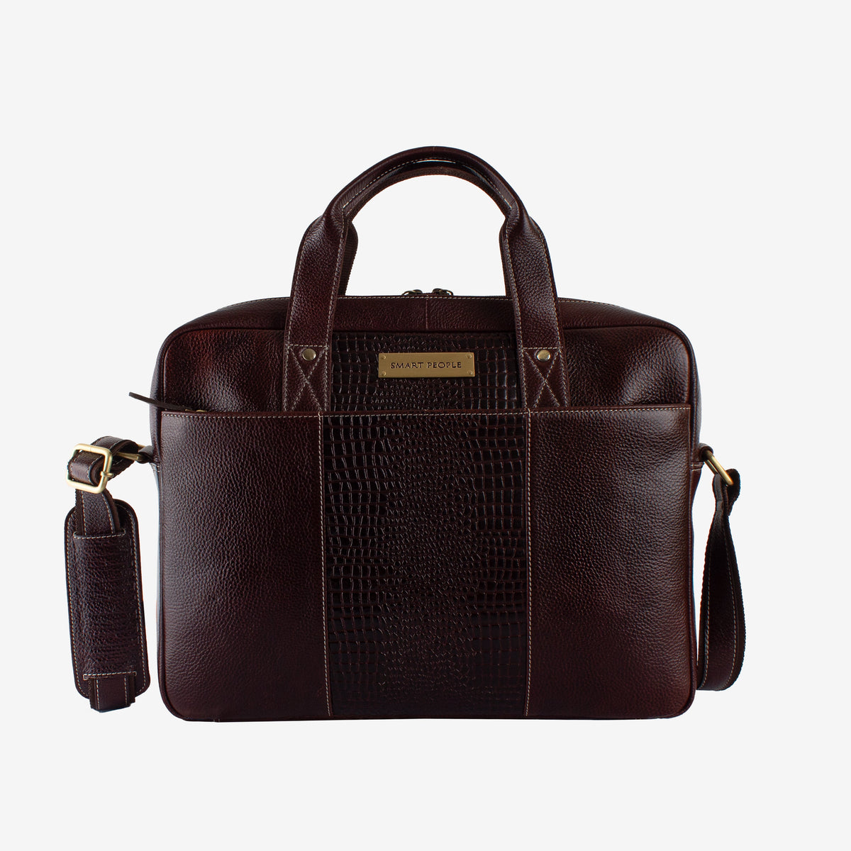 Legend Croco Brown Leather Laptop Bag – Front View by Smart People