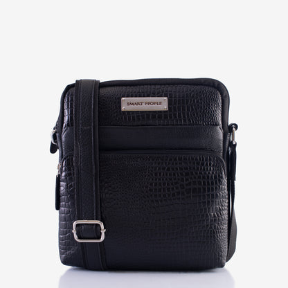 Voyager Black Genuine Leather Crossbody Bag for Men – Back View | Smart People India