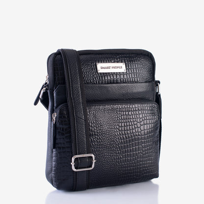 Voyager Black Genuine Leather Crossbody Bag for Men | Smart People India