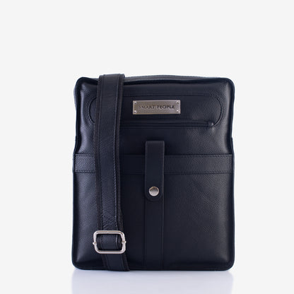 Adventurer Black Genuine Leather Crossbody Bag for Men – Side View | Smart People India