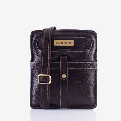 Adventurer Brown Genuine Leather Crossbody Bag for Men – Side View | Smart People India