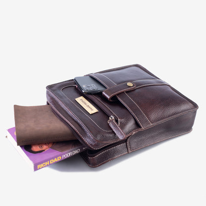 Adventurer Brown Genuine Leather Crossbody Bag for Men – Back View | Smart People India