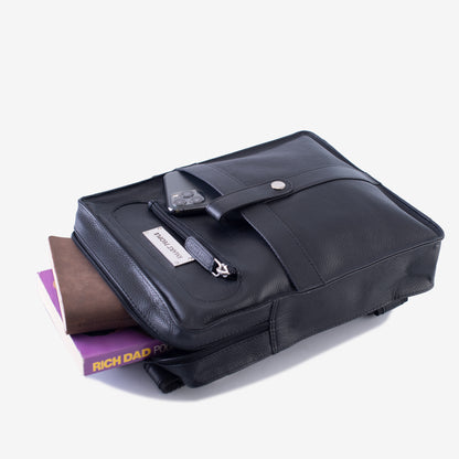 Adventurer Black Genuine Leather Crossbody Bag for Men – Back View | Smart People India
