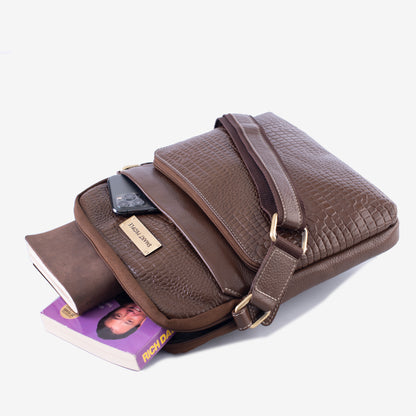 Voyager Brushwood Genuine Leather Crossbody Bag for Men – Back View | Smart People India