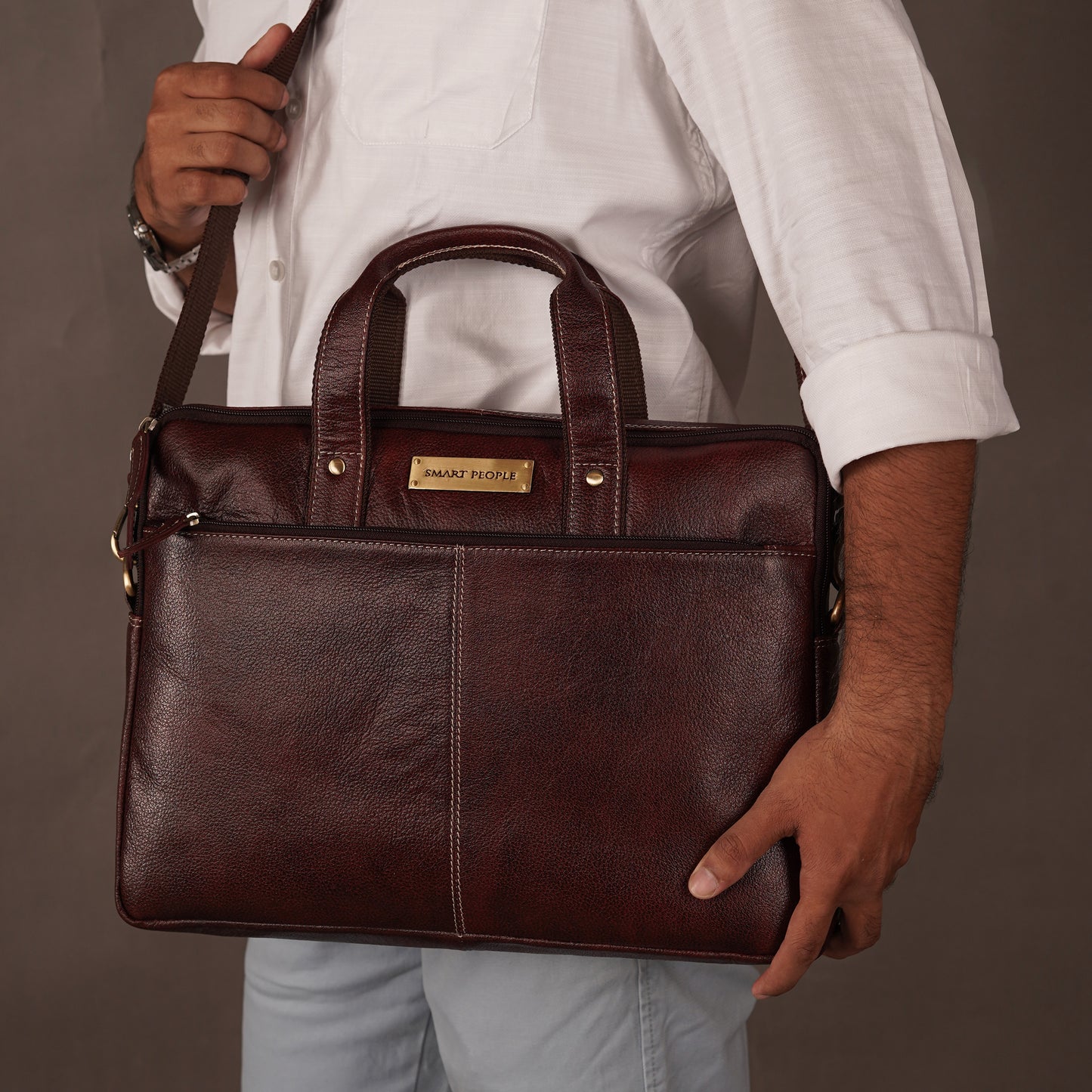 brown genuine leather laptop bag for men 