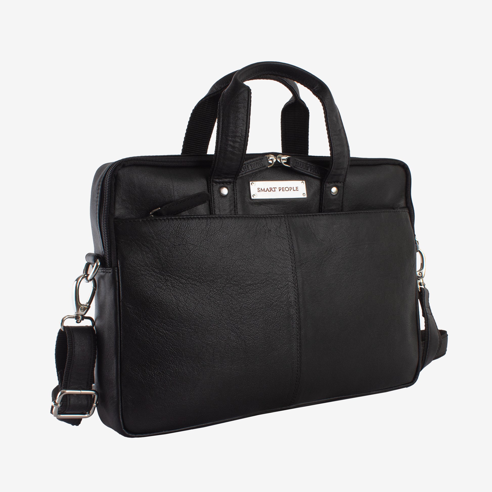 professor black leather laptop bag for men