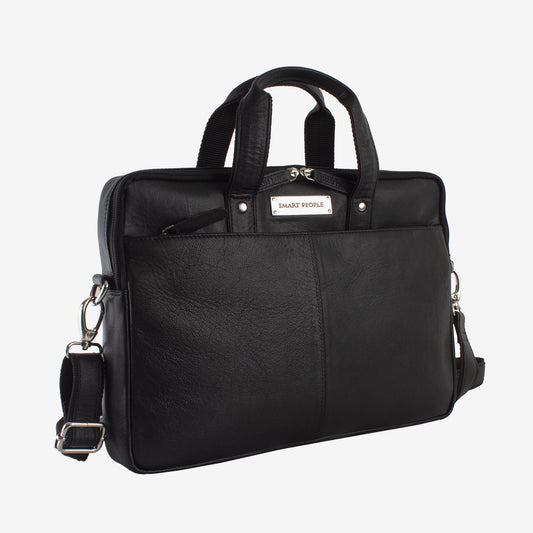 professor black leather laptop bag for men
