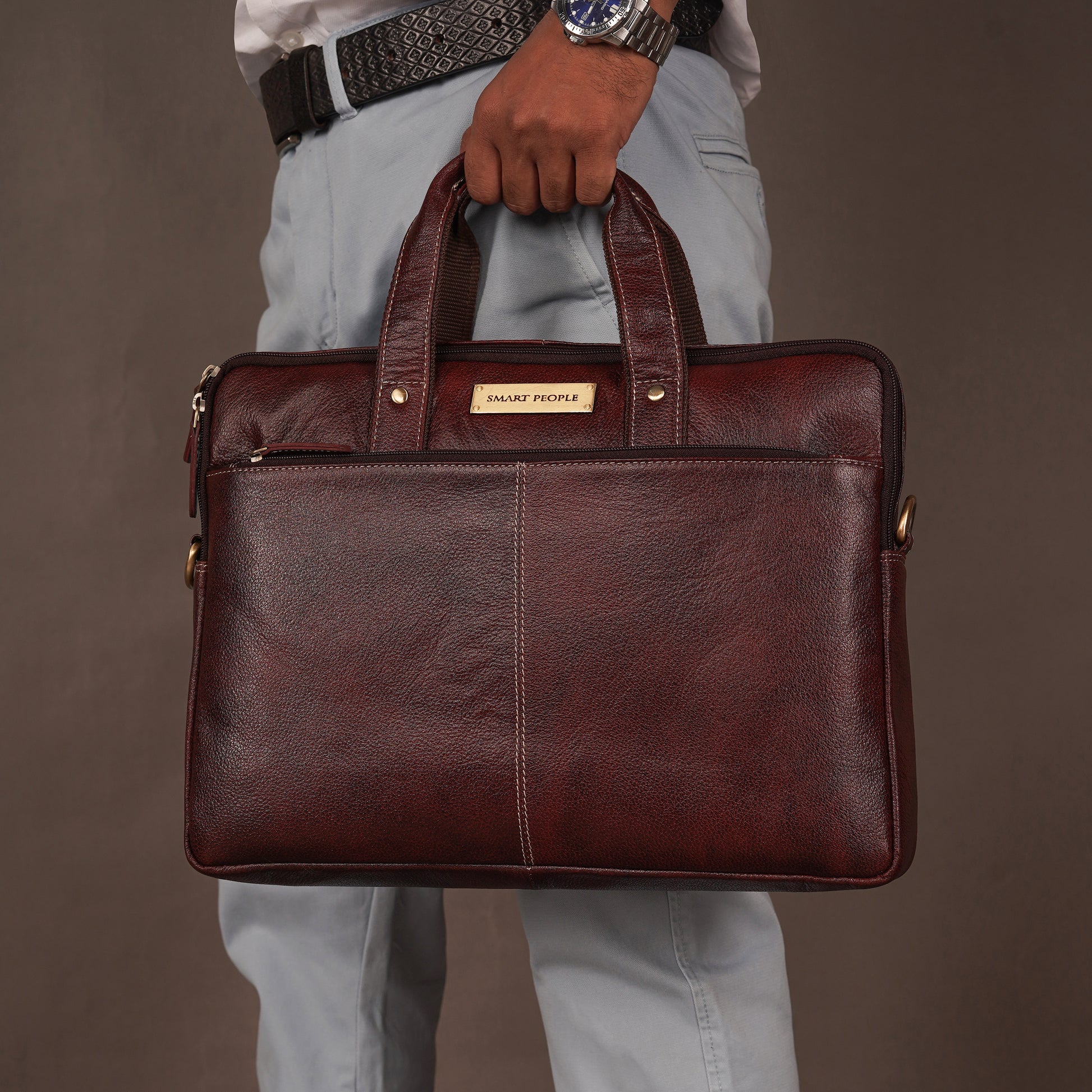 brown genuine leather laptop bag for men 