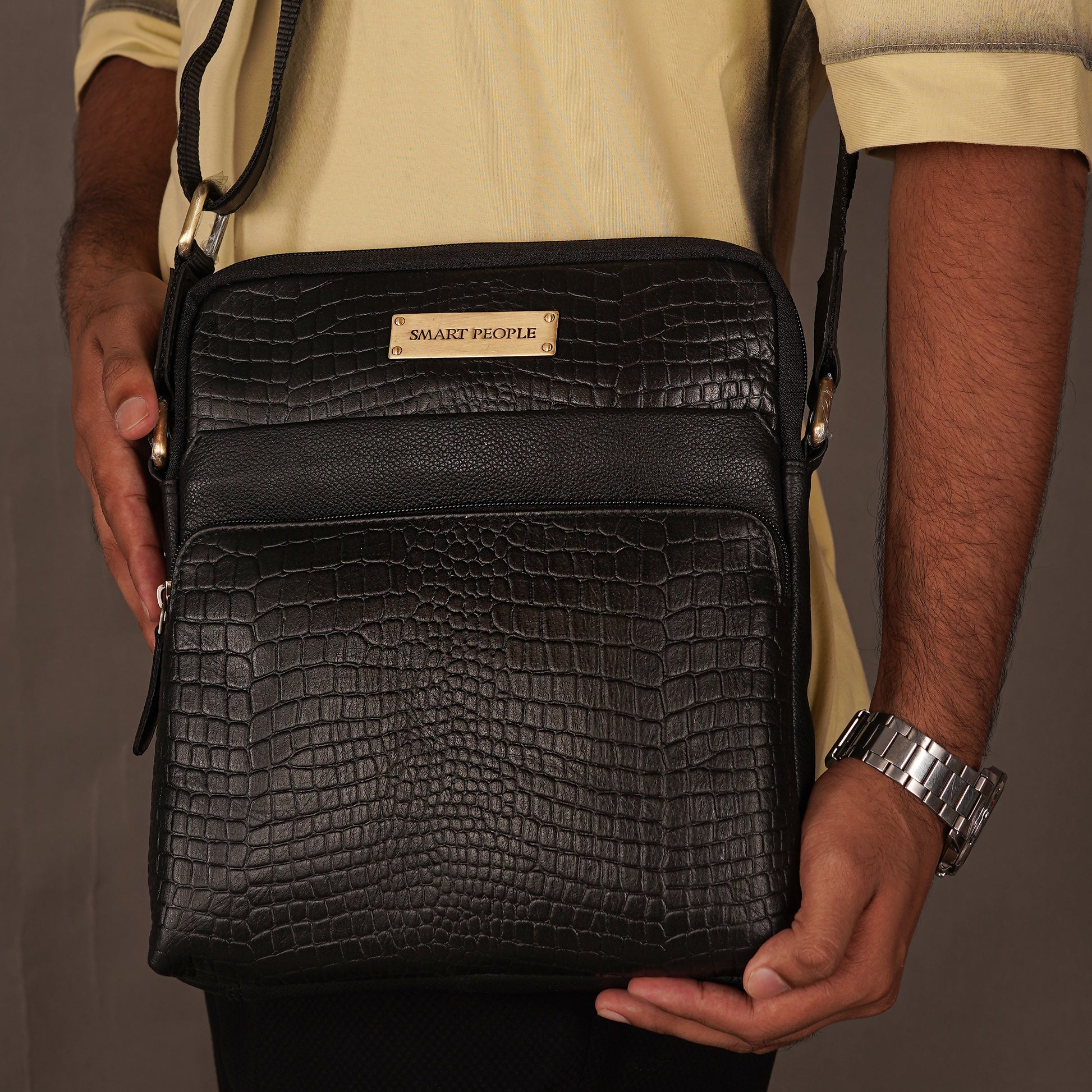 black leather crossbody bag