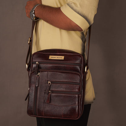 Wandersnap Brown Genuine Leather Crossbody Bag for Men – Front View | Smart People India