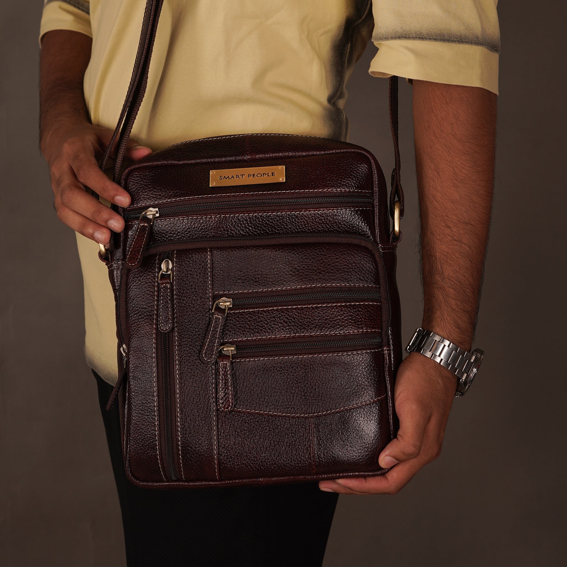 brown leather crossbody bag