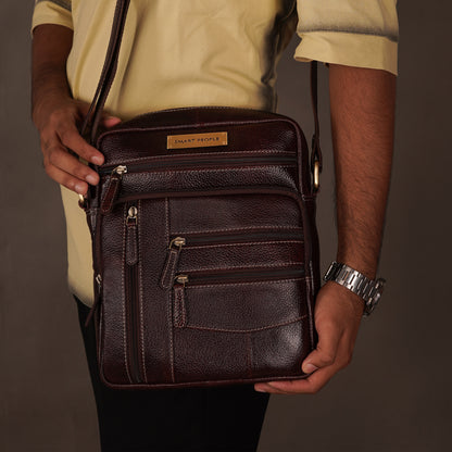 Wandersnap Brown Genuine Leather Crossbody Bag for Men – Side View | Smart People India